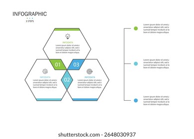 Infographic Venn diagram chart template for business 3 parts, options, presentation with venn diagram elements vector illustration