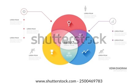 Infographic Venn diagram chart template for business start up presentation with venn diagram elements vector illustration.