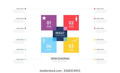 Infographic Venn diagram chart template.4 steps presentation with venn diagram elements vector illustration.