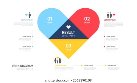 Infographic Venn diagram heart chart template. love concept. presentation with venn diagram elements vector illustration.