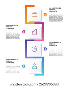 Infographic vertical template with square elements. Four steps or processes. Step by step, instructions or report