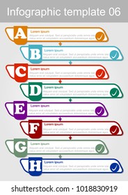 Infographic visualization template, abstract vector with icons and copy space, eight multicolored alphabet elements with letters A to H available, vector EPS10