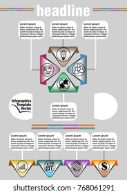 Infographic visualization template, abstract vector with icons and copy space, headline, gray background with colorful objects, vector EPS10