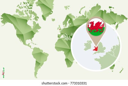 Infographic for Wales, detailed map of Wales with flag. Vector Info graphic green map.
