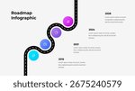 Infographic of a wavy road path showing milestones or timeline events. Suitable for project management, business goals representation, and step-by-step process presentations vividly illustrated