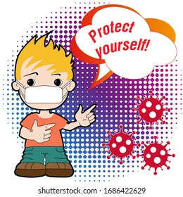 Info-graphic of wearing of surgical mask. Wash your hands  protect against  viruses, protect yourself.