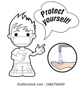 Info-graphic of wearing of surgical mask. Wash your hands  protect against  viruses, protect yourself.