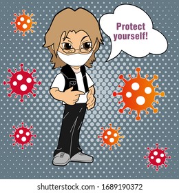 Info-graphic of wearing of surgical mask. Wash your hands  protect against  viruses, protect yourself.