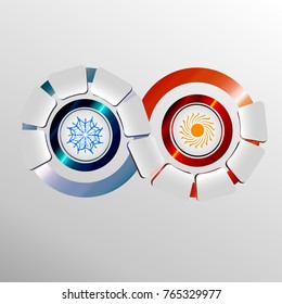 Infographic. Weather. Cold and hot.
Warm sun. Shower display. Car air conditioner.
