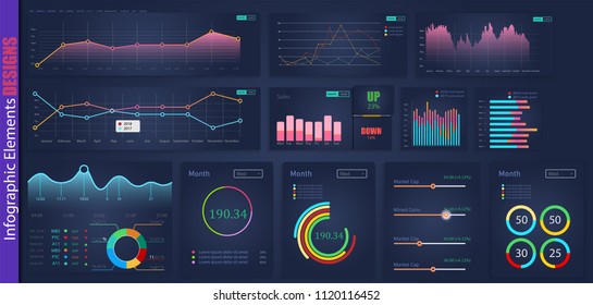 infographic web analysis element design.Art design annual statistics graphs. Abstract concept graphic UI, UX. Information element. Mobile app. Stock market. Mega pack