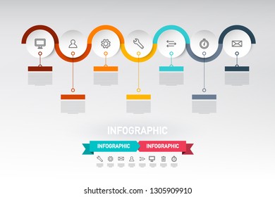 Infographic Web Design with Paper Cut Circles, Sample Text and Icons. Data Flow Infographics Vector Layout.