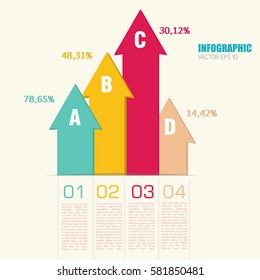 Infographic web elements with colorful arrows four options numbers and percentage on light background vector illustration