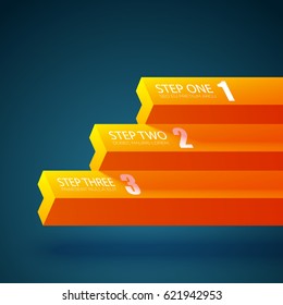 Infographic web template with horizontal orange geometric bars and three steps isolated vector illustration