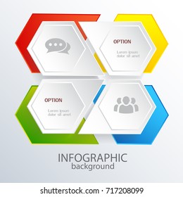 Infographic web template with light octagon shape colorful hexagons and icons on bright background isolated vector illustration