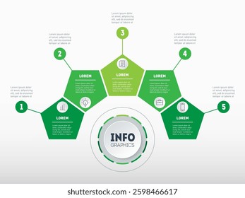 Infographic Wheel. 5-Point Business Framework with Numbered Steps for Corporate Strategy, Marketing Proposals and Digital Presentations