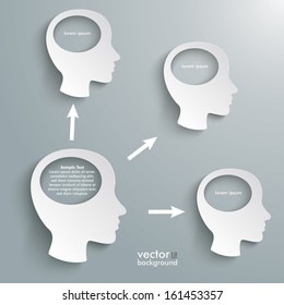 Infographic with white 3 heads on the grey background. Eps 10 vector file.