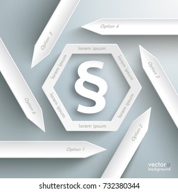 Infographic with white arrows and paragraph on the gray background. Eps 10 vector file.