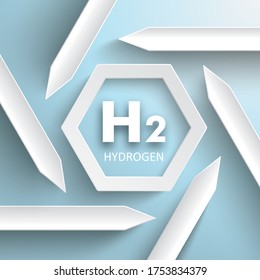 Infographic with white arrows and the text H2 Hydrogen on the gray background. Eps 10 vector file.