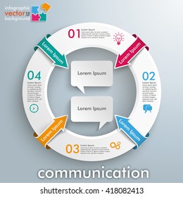 Infographic with white circle and 2 speech bubbles on the gray background. Eps 10 vector file.