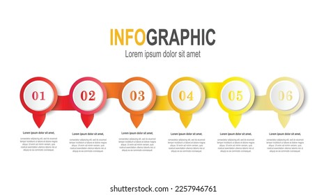 Infographic White circle template, 6 steps business data illustration for Annual, Report, Presentation timeline infographic template.