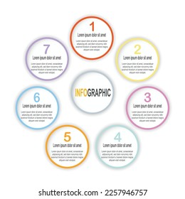 Infographic White circle template, 7 steps business data illustration for Annual, Report, Presentation timeline infographic template.