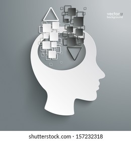Infographic with white a head and white gears on the grey background. Eps 10 vector file.