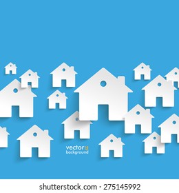 Infographic with white houses on the blue background. Eps 10 vector file.