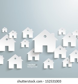 Infographic with white houses on the grey background. Eps 10 vector file.