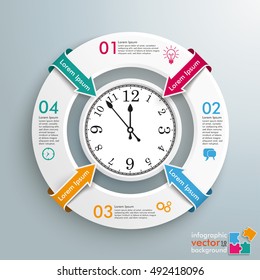 Infographic with white ring and a clock on the gray background. Eps 10 vector file.