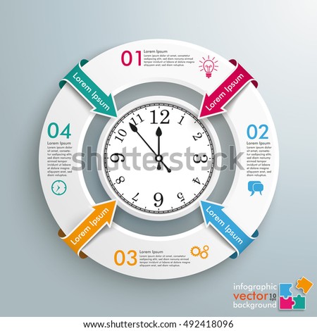 Infographic with white ring and a clock on the gray background. Eps 10 vector file.