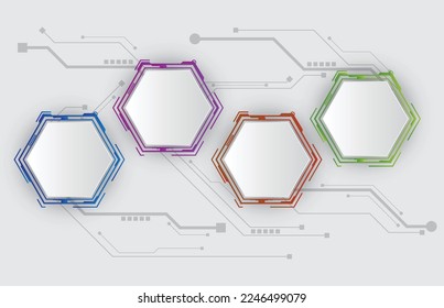 Plantilla blanca infográfica de hexagón hud ui tema de visualización, vector infográfico de presentación