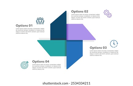 Infográfico Wind Turbine Cycle 4 Opções para o sucesso. Apresentação de negócios, relatório, estratégia e desenvolvimento. Ilustração vetorial.