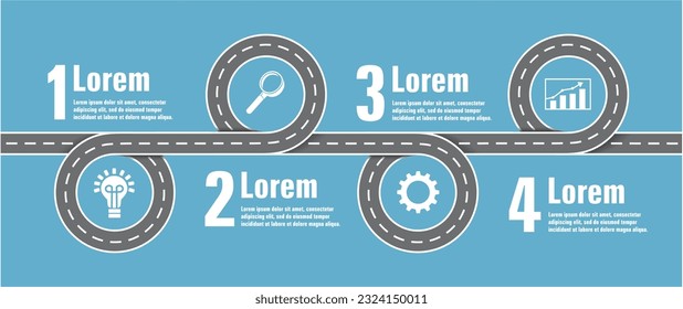 Infographic work flow road in four steps. Vector illustration.