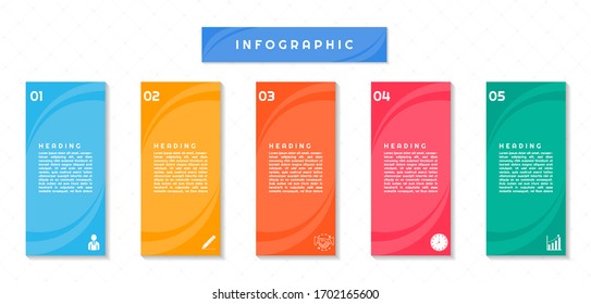 Infographic work step to success for business plan geometric square shape and colorful circular design. vector illustration.