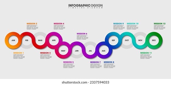 Infographic workflow diagram 12 months infographic number Process flow chart with icons. Illustration vector data concept of process and data chart