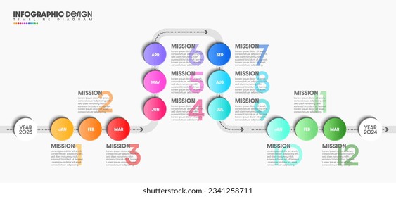 Infographic workflow diagram 12 months infographic number Process flow chart with icons. Illustration vector data concept of process and data chart