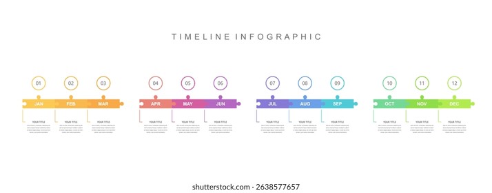 Infographic workflow diagram 12 months for Business Presentations. Timeline diagram, report, web design. Creative, vector, illustration