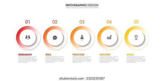 Plantilla de diseño infográfico. Concepto creativo con 5 pasos. Se puede utilizar para diseño de flujo de trabajo, diagrama, banner, diseño web. Ilustración del vector