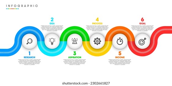 Infographic workflow diagram 6 options infographic number Process flow chart with icons. Illustration vector data concept of process and data chart