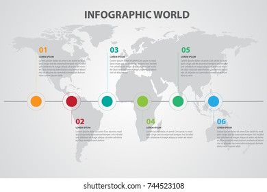 infographic world map color background vector paper timeline