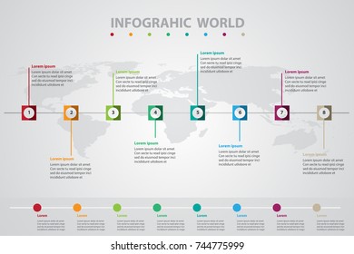infographic world map color background vector paper timeline