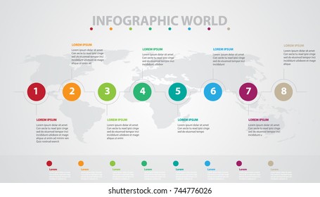 infographic world map color background vector paper timeline