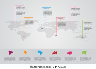 infographic world map color background vector paper timeline