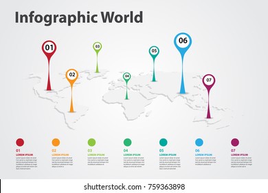 infographic world map color background vector ,paper timeline