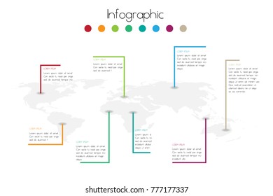 infographic world map color background vector ,paper timeline