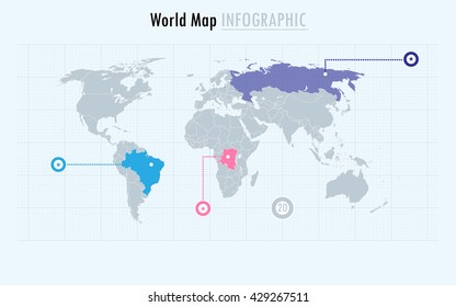 Infographic World Map, Every Country And Continent Selectable Independently.