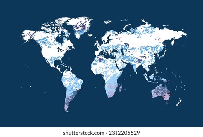 Infographic world map ice age, countries covered with snow, winter time