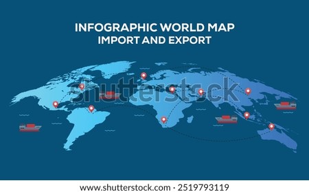 Infographic World Map Import Export, Very high resolution world map, isolated on white background. Infographic, Flat Earth, Globe similar icon. annual report, Travel worldwide, map silhouette backdrop
