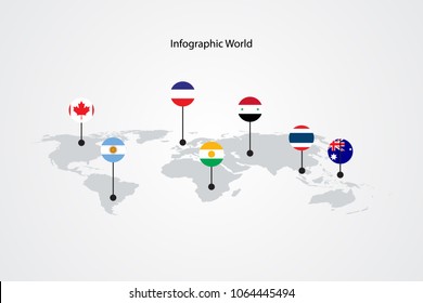 infographic world map, transport communication information plan position