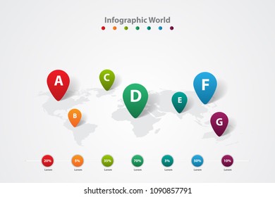 infographic world map, transport communication information plan